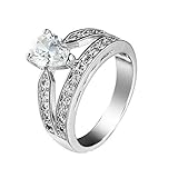 Epinki Solitär Ring, Damenring Doppelschicht Zirkonia Weiß, Versilbert Partnerringe Geburtstag Geschenke für Frauen, Silber, Gr.57 (18.1)