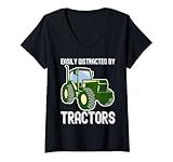 Damen Traktor Landmaschine Bauern Witz Trecker T-Shirt mit V
