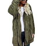 Damen Casual Mantel Lange Ärmel Outwear Coat Fleecejacke Kunstfell Winterjacket mit Kapuze Plüschjacke Teddy-Fleece Casual Wintermantel mit ​Taschen Sweatshirt Hoodie Oversized Weich Pullover Sw