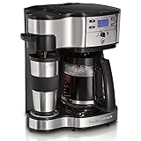 Hamilton Beach - Kaffeemaschine Mit Zweifachem Brühsystem, Thermosbecher Inklusive, Bis Zu 12 Tassen Kaffee, Edelstahl Filterkaffeemaschine, Programmierbarer Timer, Edelstahl/Schwarz (49980A-CE)