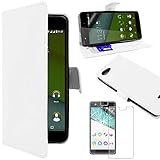 ebestStar - kompatibel mit Wiko Pulp 4G Hülle Kunstleder Wallet Case Handyhülle [PU Leder], Kartenfächern, Standfunktion, Weiss + Panzerglas Schutzfolie [Phone: 143.9 x 72 x 8.8mm, 5.0'']