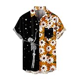 T-Shirt r027 Loses Kurzarmhemd mit Hawaiian-Print und Revers auf der Brusttasche für H