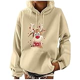Damen Hoodies Damen Mode Freizeit Weihnachten Party Gedruckt Langarm Kapuzenpullover Top, beige, 50