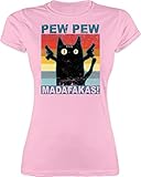 Sprüche Statement mit Spruch - Pew Pew Madafakas Katze Vintage - M - Rosa - Tshirt Katze Damen - L191 - Tailliertes Tshirt für Damen und Frauen T-S