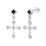 Kreuz Ohrringe Silber 925 Kreuz Ohrhänger Ohrringe Hängend Kreuz Schwarz Ohrringe für Damen/Herren (Silber)