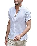 LVCBL Leinenhemden Herren Hemd Herren Kurzarm Regular Fit Herren Shirt Weiß L