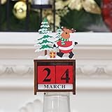 LOHOX Adventskalender Tisch Dauerkalender Weihnachtskalender Würfel Holz Bürokalender Weihnachten Deko für Kinder Mädchen Männer Erwachsene - 12.5X7X3.5CM