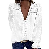 Generic Hemd Damen Chiffon Bluse Elegant V-Ausschnitt Langarm Casual Oberteile Lose Langarmshirt Tops Pullover Damen Bluse Langarm Shirt Tunika Blusen Top