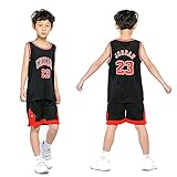 ZHMIAO Kinder Basketball-Trikots Jordan 23#, Sport setzt Shorts Schnell trockener Basketballweste Sportbekleidung Black-XL(145~155CM)