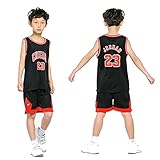 ZHMIAO Kinder Basketball-Trikots Jordan 23#, Sport setzt Shorts Schnell trockener Basketballweste Sportbekleidung Black-XL(145~155CM)