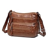 Damen Umhängetasche Multifunktionale Messenger Bag Weiches PU-Leder Mode Cross-Body Handtaschen für Frauen mit verstellbarem Gurt Multi-Taschen, braun, M