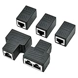 cococity 5 Stücke Splitter Adapter Buchse RJ45 Ethernet Kabel Verbinder 1 bis 2 Dual Female Port, T-Adapter Netzwerk Kabel Modular Geschirmt Kupplung Netzwerkkoppler kompatibel mit Cat5 Cat6