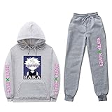 Yesgirl Hunter X Hunter Hoodie Damen Herren Unisex Killua Eyes Gon Kurapika Leorio Pullover Lange Hose Set Anime Pulli 3D Druck Lose Langarm Sweatshirt + Pants Suit A Grau 3XL