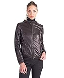 D'Arienzo Damen K-Way Lederjacke Bomber Schwarze Gelbe mit Kapuze Echtleder Lammnappa Made in Italy Street S/schw