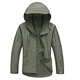 Taktisch Softshelljacke Herren Camouflage Militär Hoodie Fleece Gefüttert Leichte Winddicht Wasserdicht Kapuzenjacke Outdoorjacke Wandern Camping Windbreaker mit Abklappbarer Kapuze Multi T