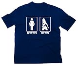 Themyscira Your Wife My Wife Fun T-Shirt, XL, Navy