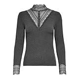 ONLY Damen ONLTILDE L/S HIGH Neck TOP JRS T-Shirt, Dark Grey Melange/Detail:BLACK LACE, M