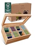 goodspot® Premium Teebox aus FSC-zertifiziertem Bambusholz mit 8 Fächern 30 x 19 x 9 cm Teekiste mit luftdichtem Magnetverschluss Tee Box mit großer Sichtscheibe aus G