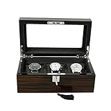 BUYYUB Schwarze Hölzerne Uhrenbox, Speicherorganisator, Abschließbare Herrenuhr-Aufbewahrungsbox