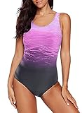 Happy Sailed Damen Badeanzug Farbverlauf Kreuz Rückseite Einteiler Swimsuit, 1 Lila, X-Large (EU44-46)