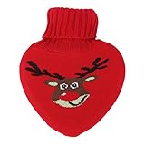 Gummi-Wärmflasche, süßer Warmwasserbeutel auslaufsicher mit schönem Strickbezug für Weihnachten für Silvester(Elch)
