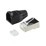 Faconet® 20er Pack RJ45 Netzwerkstecker Crimpstecker CAT 6 STP mit Einfädelhilfe und Knickschutz in Schwarz geschirmt Steckverbinder Crimp Stecker LAN Patchkabel Netzwerkkabel CAT6 cat.7 RJ 45