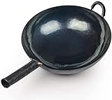 CJDM Kohlenstoffstahl Wok mit rundem Boden und zweiseitigem Stahlgriff, Antihaft-Wok Schwerer handgehämmerter Topf im Canton-Stil zum Kochen, Bratpfanne für den Herd umrühren (Größe: 30 cm)