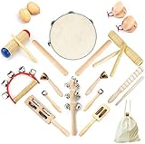 Ulifeme 23 Stück Musikinstrumente Set, Musical Instruments Holz Percussion Set für Kinder, Baby und Kleinkinder, Reines Holz Musikinstrumente Spielzeug, Musik Rhythmus Set Verpackt in Baumw