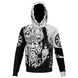 WYPAN Herren Wikinger 3D Druck Nordische Mythologie Odin Celtic Tattoo Muster Pullover Kapuzenpullover Langarm Neuheit Vintage Zip Up Sweatshirt,White Hoodies,M