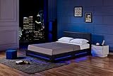 Home Deluxe - LED Bett Asteroid - Schwarz 140 x 200 cm inkl. Ortho Basic Matratze I Polsterbett Design Bett inkl. Beleuchtung
