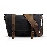 DaMiRa Vintage Messenger Bag Canvas Shoulder Crossbody Bag fit 14 inch laptops Satchel Briefcase Bag for Men Women Commute College Campus Hiking Outdoor Travel Black