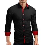 HUWAIYUNDONG Herren-Hemd - Herren Hemd Marke Frühling Männlich Hohe Qualität Langarm Shirts Casual Hit Farbe Slim Fit Schwarz Einreiher Mann Business,Rot,L