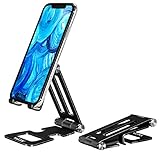 VECUU Handy Ständer, Faltbarer Aluminium-Handyhalterung, Multi-Winkel Verstellbarer Doppelachsen-Tablet-Halter Phone Stand für iPhone 12 Mini, 12 Pro Max, 11 Pro XS X 8 7 6, Samsung Galaxy, Huaw