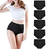 wirarpa Damen Unterhosen Baumwolle Slips Damen Hoher Taille Atmungsaktive Taillenslip Wochenbett Unterwäsche Mehrpack Größen 32-58, Schwarz-5er Pack, XX-Large (50/52/54)