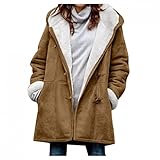 Bolonwzi Wollmantel Damen Atmungsaktiv Warm Übergangsmantel mit Kapuze Lange Windjacke Leicht Große Größen Wanderjack