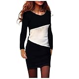 Laonajkd Pulloverkleid Damen Rundhals Pullover Casual Sweater Lange Ärmel Pulli Farbblock Sweatshirt Elegant Jumper Rundhals Lose Oberteile Retro Elegante Party Club