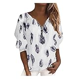 Overdose Damen Bluse V-Ausschnitt Tops Langarm Tshirt Streifen Oberteile Casual Tee Lose Hemd Mode Tunika Sommer Blusen Fashion T Shirt für F