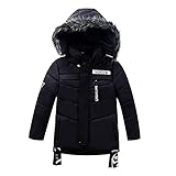 AGOUWUCHE Daunenjacke Kinder Winterjacke Jungen Mädchen Kapuzenjacke Verdicken Fleece Gefütterte Warm Jacke Wintermantel Daunenmantel mit Kaputze Abnehmbar Lange Winterparka Outdoorjack