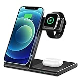 WATOE Wireless Charger, 3 in 1 Induktive Ladestation Qi-Zertifiziert Kabelloses Ladegerät für Apple Watch 7/6/SE/5/4/3/2/Airpods Pro, Kompatibel mit iPhone 13/12/11 Pro Max/Se 2/XS Max/XR/8 Plus/X