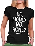 PAPAYANA - No Money No Honey Coca - Damen Fun T-Shirt Bedruckt - Regular Fit - Spruch Lustig - Schwarz - XXL