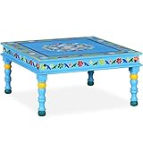 vidaXL Mangoholz Massiv Couchtisch Beistelltisch Wohnzimmertisch Kaffeetisch Sofatisch Teetisch Tisch Türkis Handbemalt 60x60x30
