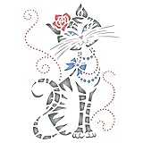 Stencils for Walls: Niedliche Katzenschablone, 7,6 x 10,8 cm (S) - Coole Cartoon Katze Schleife Blume Perlen Schablonen für Malvorlag