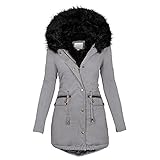 Ronony Winterjacke Damen Dicker Warm Wintermantel Herbstmantel Mantel Reissverschluss ​Winterparka Mit Kapuze Windbreaker Taschen Funktionsjacke Mode Kapuzenpullover Einfarbig ÜBergangsjack