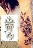 MÄNNER TATTOO SCHWARZ WOLF mit MESSER Oberarm Tattoo Aufkleber Fake Tattoo c032