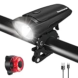 Abenteurer LED Fahrradlicht Set, 2 Licht-Modi Fahrradlampe, USB Fahrradbeleuchtung Vorne Rücklicht Set, CREE LED IPX5 Wasserdicht Fahrrad Licht für Radfahren, Camping usw