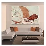 OPBGM Leonardo Da Vinci Flugmaschine Wandbilder für Wohnzimmer Leinwand Kunst Home Decor Ölgemälde -24X32 Zoll ohne R