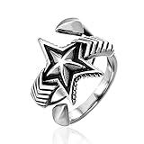 GXL&YZQ Ringe Für Männer Fünfzackiger Stern Edelstahl Paar Cooler Retro Ring Handgefertigt Poliert Verhindern Allergie Halloween Schmuck Geburtstagsgeschenk Party Zubehör,11