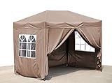 QUICK STAR Pop-Up-Pavillon 2 x 3 m Beige mit 4 Easy-Klett Seitenwänden 2 mit Reißverschlü