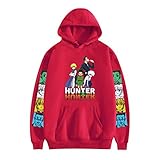 Yesgirl Hunter X Hunter Hoodie Damen Herren Killua Hisoka Baka Pullover Unisex Männer Anime 3D Druck Langarm Sweatshirt Kapuzenpulli Casual Shirt Top C Rot M