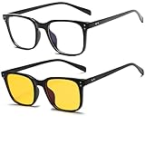 Suertree Computerbrille mit Blaulichtfilter TR90 Rand Ultraleicht Game Brille ohne sehstärke Herren und Damen Quadratische Brillenfassung Schwarz Normale und Gelbe Linsen 2PCS CJ5025